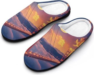 Generic Golden Gate Bridge Moon Cotton Slippers for Women Indoor Outdoor Slipper Slip-On Memory Foam Home Shoes