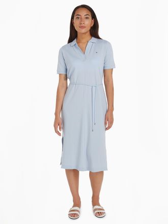 Tommy Hilfiger Polokleid TOMMY HILFIGER OPN PLKT LYLL POLO DRS WAIST DTL, Damen, Gr. XS (34), N-Gr, blau (breezy blau), Piqu&eacute;, Obermaterial: 65% Lyocell, 32% Baumwol