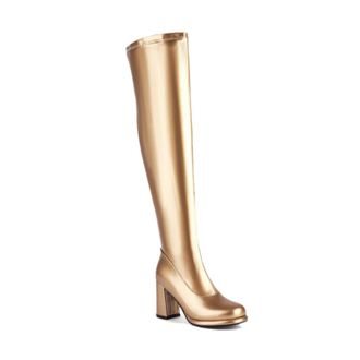 Generic Womens Fashion Stretch Over The Knee High Boots with Thick Block Heel and Side Zipper Design for Ultimate Comfort and Style (Gold, 4.5)