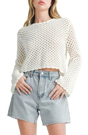 All in Favor Openwork Crop Cotton Sweater in Ivory at Nordstrom, Size Medium