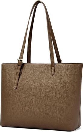 Generic Solid Color Womens Shoulder Bags Soft Leather Handbag Ladies Large Capacity Casual Tote Bag Commuter Sac(Khaki)