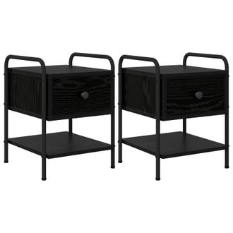vidaXL Mesa De Noche 2 Uds. Roble Negro Madera De Ingenier&iacute;a Vidaxl