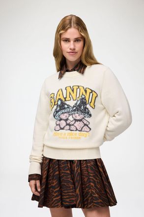 Ganni White Jumper with Mushroom Teddy