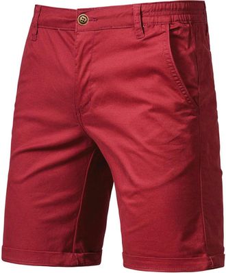 Generic Summer New Cotton Casual Shorts Mens Straight Slim fit Five-Quarter Pants Large Size Solid Color Mens clothing-burgundy-38 Wine Red