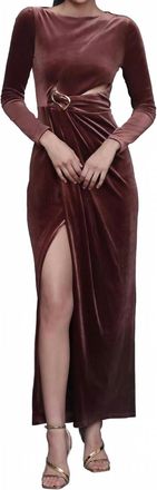 Avec Les Filles Velvet Cutout Drape Maxi Dress In Chocolate Brown