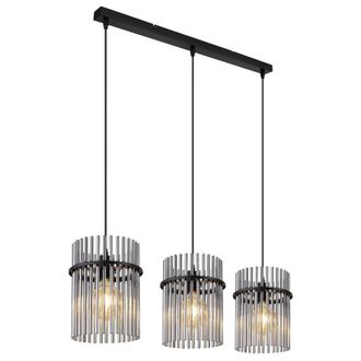 Netlighting Gorley Bar Pendant Ceiling Light Matt Black Smoke Glass Shade 3x E27
