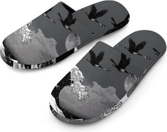 Generic Japanese The Great Wave Off Kanagawa Mens Slippers Warm Non-Slip Houes Shose Spa Slipper for Home Bedroom