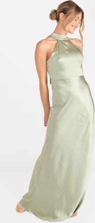 Six Stories Halter Neck Satin Bridesmaid Dress in Sage at Nordstrom, Size 10