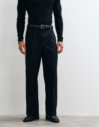 Asos pantaloni sartoriali a gamba ampia neri con sottile motivo gessato metallizzato-Nero