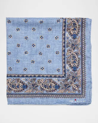 Kiton Men & apos;s Floral-Medallion Silk Pocket Square