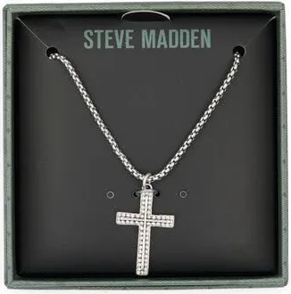 Steve Madden Cubic Zirconia Cross Pendant Necklace in Shiny Rhodium at Nordstrom Rack