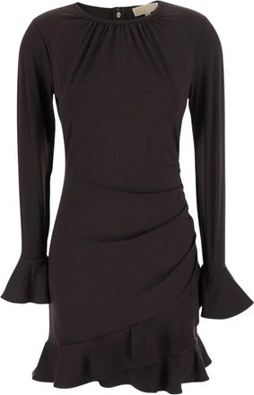 Michael Kors Kleedjes, Dames, Bruin, XS, Polyester, Jurk met ruches van stretch mat jersey