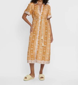 Kivari Tassel Tie Shirt Midi Dress In Sienna