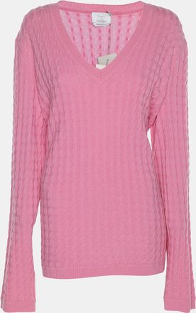 Marina Rinaldi Voyage By Marina Rinaldi Pink Cable Knit V Neck Sweater