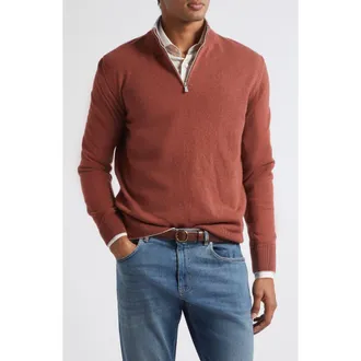 Eleventy Tipped Cashmere Half Zip Sweater in Amber Light Gray at Nordstrom, Size Xxx-Large