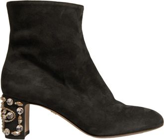 Dolce & Gabbana Zwarte Enkelboots met Versierde Hak - Dames - Laarzen met Hak - Zwart - 39 EU - Leer - Schoenen