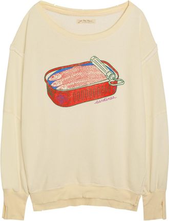 Free People Printed Distressed Terry Sweatshirt - White - XL (UK 20-22 / XL)