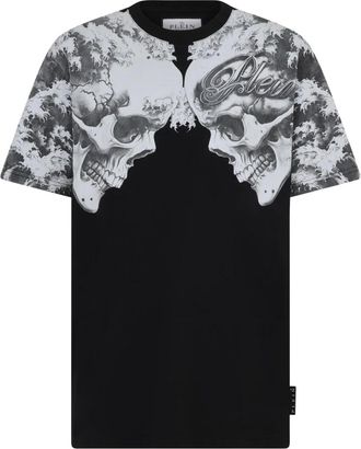 Philipp Plein Tops, Heren, Zwart, 3Xl, Katoen, Ronde Hals T-Shirt Keramische Schedels