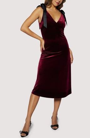 Lost + Wander Adorned Virtue Bow Detail Velvet Midi Dress in Plum at Nordstrom Rack, Size X-Small