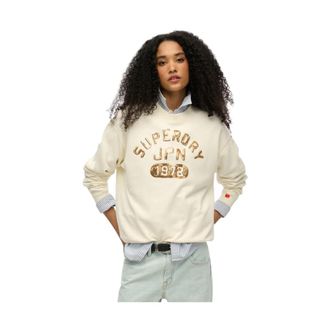 Superdry Embellished Varsity Loose Crew - Dames - Sweatshirts - Beige - M - Katoen - Hoodies & sweatvesten