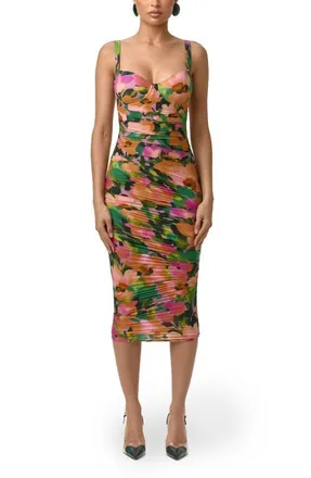 Naked Wardrobe Floral Sleeveless Open Back Body-Con Dress in Secret Garden at Nordstrom, Size X-Small