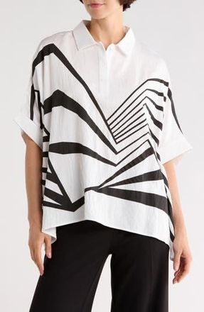 Patrizia Luca Geo Print Boxy Top in White at Nordstrom Rack