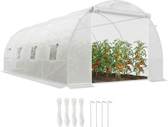 OEM Invernadero De T&uacute;nel 6x3x2m Invernadero De Terraza Con 8 Ventanas Cubierta De Polietileno 140 G/m&sup2; Marco De Acero Blanco