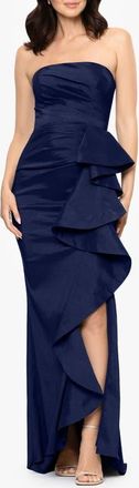 Betsy & Adam Strapless Cascade Ruffle Gown in Navy at Nordstrom, Size 14