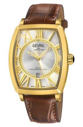 Gevril Group Oculus Automatic Leather Strap Watch, 36mm x 43mm in Brown at Nordstrom Rack