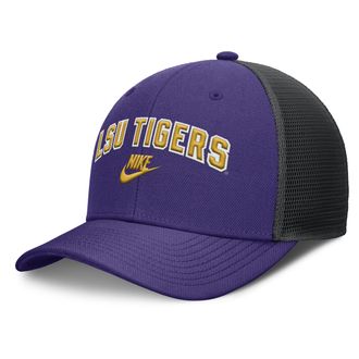 Nike LSU Legacy Arch Rise Nike Mens Dri-FIT College Trucker Adjustable Hat in Purple | NC13043NLOV-DUH