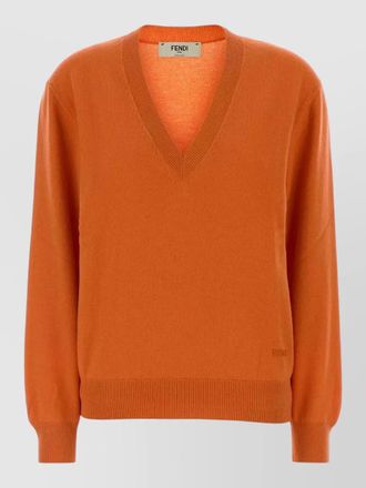 Fendi stretch cashmere v neck sweater long sleeves