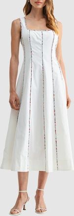 Mila Mae Floral Piping Sleeveless Fit & Flare Midi Dress in White at Nordstrom, Size X-Large