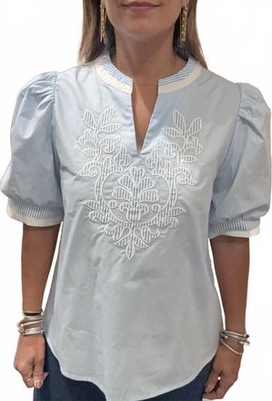 She + Sky Womens Sydney Embroidered Top In Light Blue