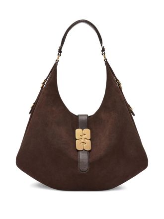 Ganni logo-plaque shoulder bag - Brown