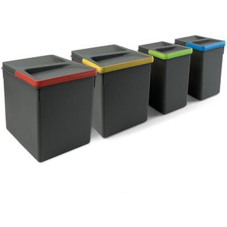 Emuca Emuca Kit De Contenedores De Reciclaje Para Caj&oacute;n De Cocina Recycle Altura 266mm, 2x15litros, 2x7litros, Pl&aacute;stico Gris Antracita