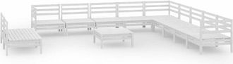 vidaXL Juego De Muebles De Jard&iacute;n 12 Piezas Madera Maciza Pino Blanco Vidaxl