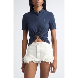 Paco Rabanne Pierced Stretch Cotton Polo in Deep Navy at Nordstrom, Size Medium