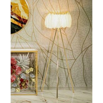 Dmora L&aacute;mpara de pie Blufi, Luz de suelo, L&aacute;mpara de piso, L&aacute;mpara est&aacute;ndar, 46x46 h147 cm, Blanco y Oro - Dmora