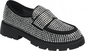 Forever Link Womens Rhinestone Loafers In Silver/black