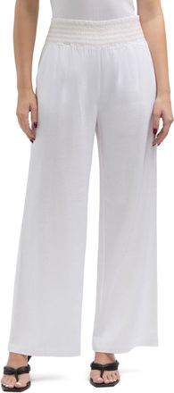 Ellen Tracy Womens Linen Smocked Wide Leg Pant