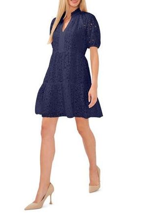 CeCe by Cynthia Steffe Puff Sleeve Babydoll Lace Minidress in Classic Navy at Nordstrom Rack, Size X-Large