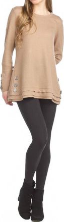 Papillon Button Detail Waffle Top In Taupe