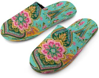 Generic Colored Mandala Pattern Mens Cozy Memory Foam Slippers Warm Cotton House Shoes Comfy Slipper for Indoor Outdoor
