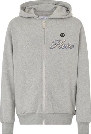 Philipp Plein Zip Hoodie Signature Embroidery - Heren - Vesten met rits - Grijs - XL - Katoen - Hoodies & sweatvesten