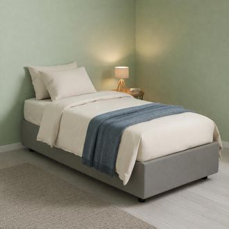 Talamo Italia Cama Individual Rachele, Cama Contenedor Con Revestimiento De Tela, 100% Made In Italy, Apertura Frontal, Con Colch&oacute;n 80x200 Cm Incluido, Gris, Con Em