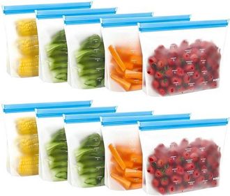 OEM Paquete De 10 Bolsas Reutilizables Para Congelar, Con Cierre De Cremallera, Ideales Para Guardar Alimentos En La Cocina, Color Naranja