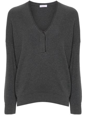 Brunello Cucinelli Maglione con dettaglio Monili - Grigio