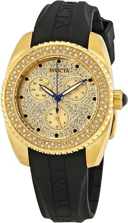 Invicta Angel Crystal Gold Dial Black Silicone Ladies Watch 28485