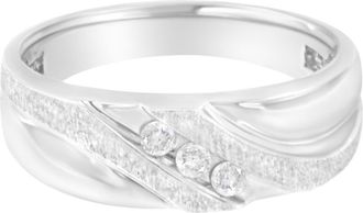 House of Brilliance Mens 10K White Gold 1/10 Cttw Diamond Three Stone Diamond Wedding Ring at Nordstrom, Size 12