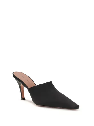 Amina Muaddi Womens Jamie Mules Sandals Black Silk